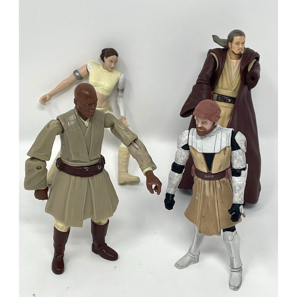 Star Wars Jedi Figure Lot 4 Mace Windu Obi-Wan Padme‎ Qui-Gon Hasbro 2001–2008